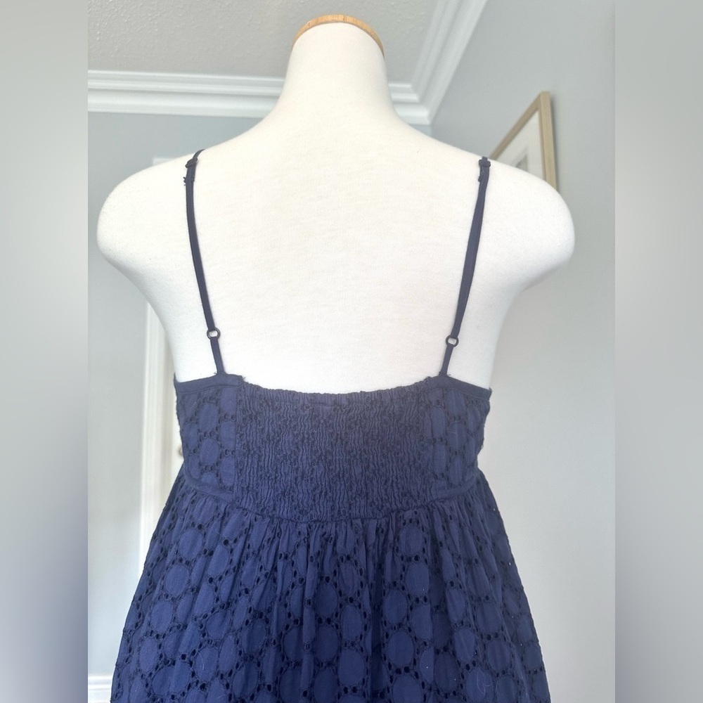 SUZY SHIER Navy Blue Eyelet Baby Doll Spaghetti Strap Empire Waist Summer Dress - Picture 9 of 10